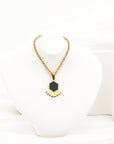 Gloria Black Badge Enamel Pendant with Gold Chain Necklace - Jewelry Store | Chic Chic Bon