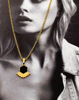 Gloria Black Badge Enamel Pendant with Gold Chain Necklace - Jewelry Store | Chic Chic Bon