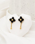 Vivienne Four Black Leaves Gold Drop Earrings - Fashion Jewelry | Chic Chic Bon