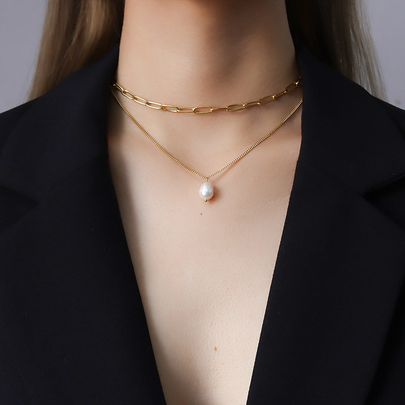 Brunette Pearl Layered Chain
