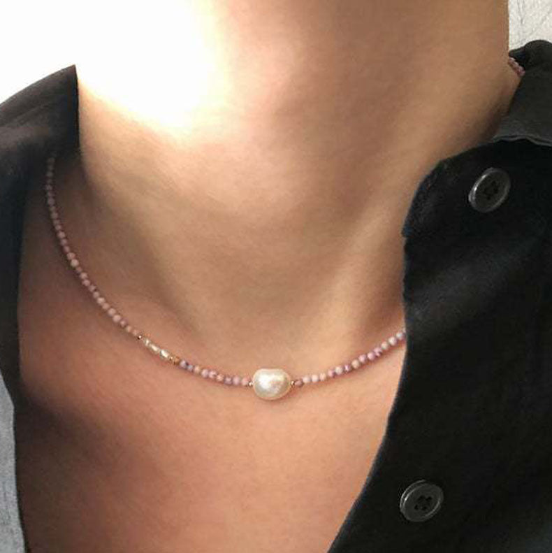 Lavender Pearl Gem Choker