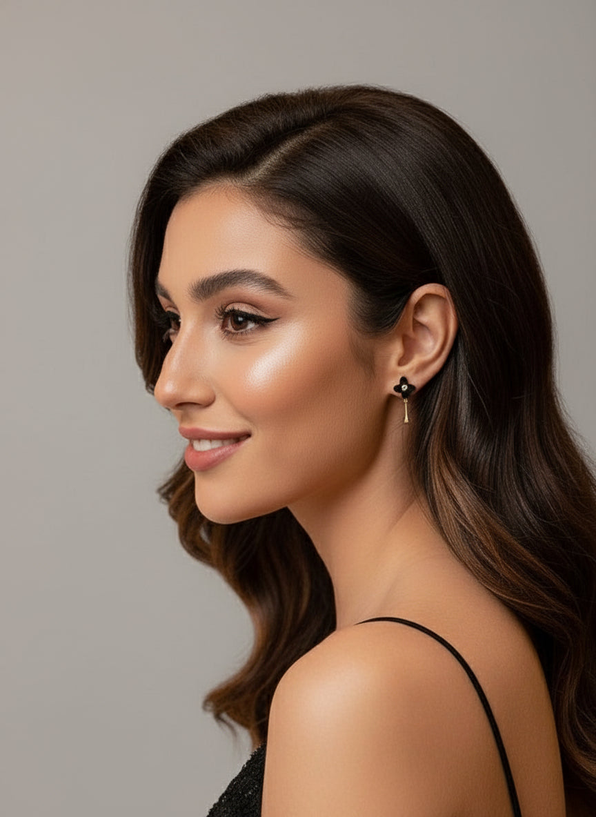 Vivienne Four Black Leaves Gold Drop Earrings  - Fashion Jewelry  | Chic Chic Bon